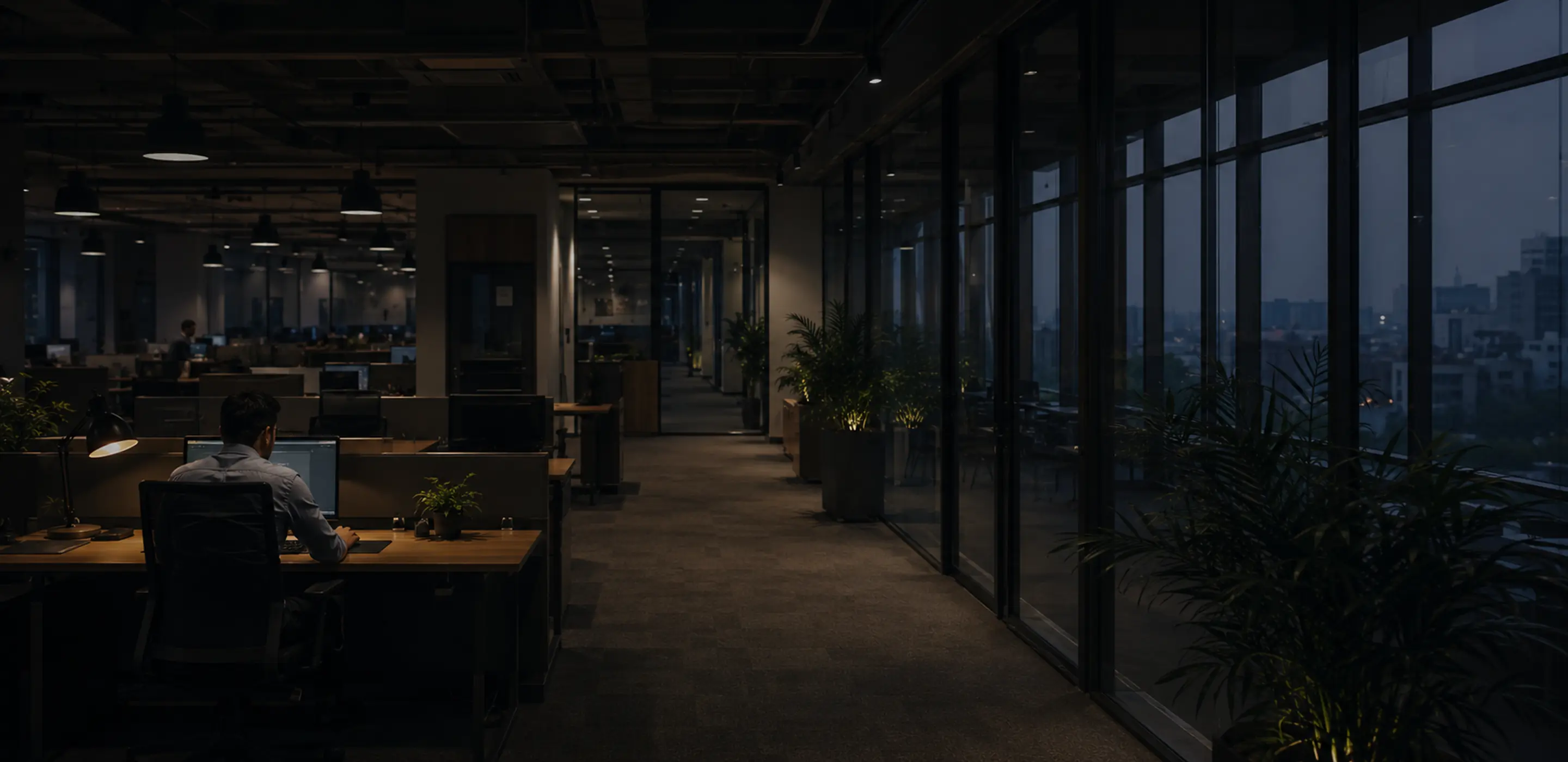 An open-plan office where employees are working at their own desks